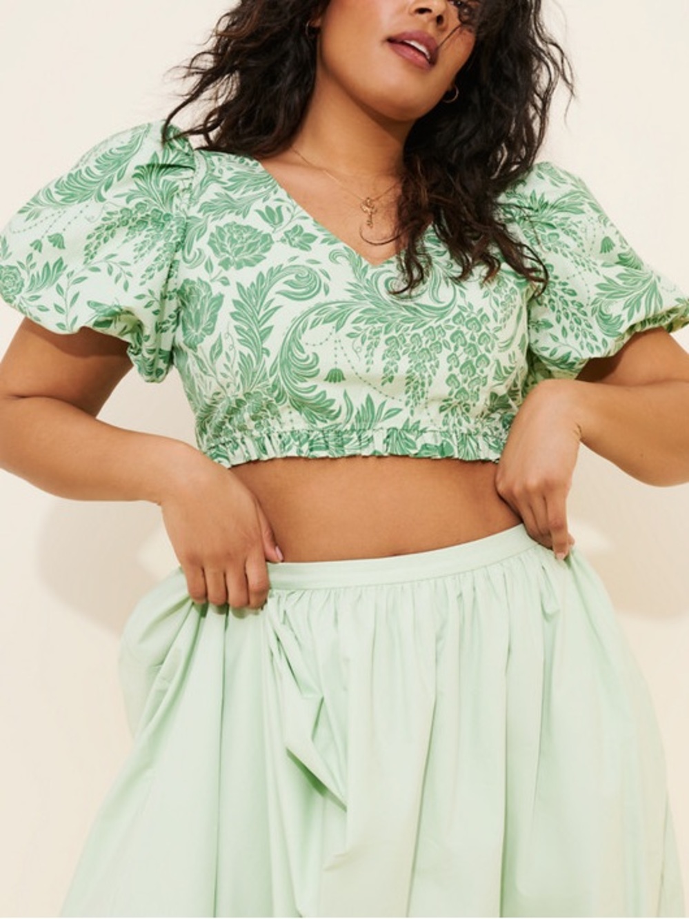 House of Aama Bridgerton Verdant Nuuly Crop Toile Top, Green, M